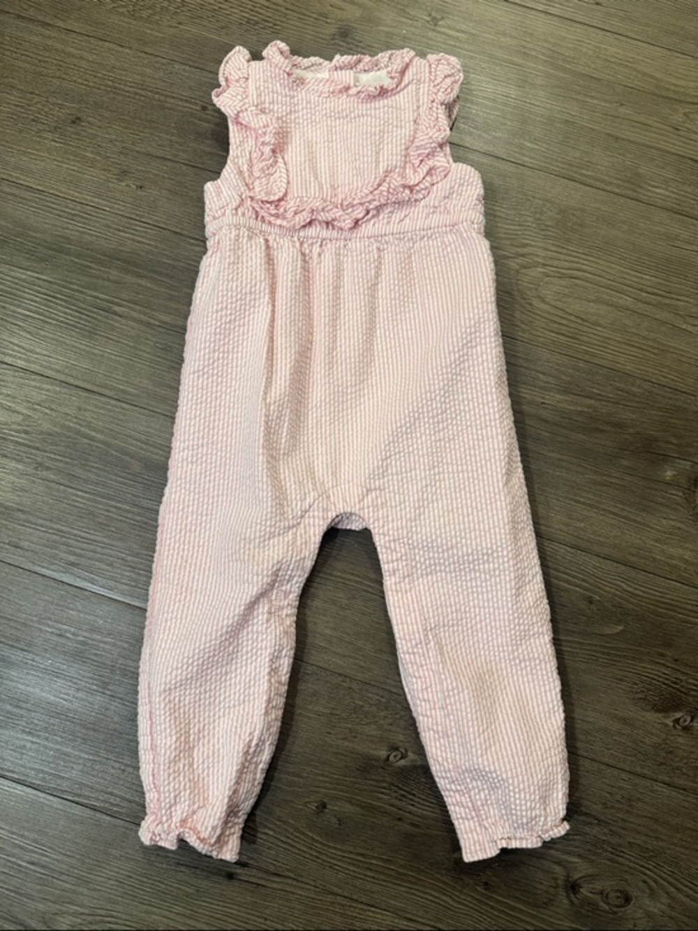 Janie and Jack Pink Striped Seersucker Ruffle Romper. 18-24m. Like new! - Picture 1 of 5